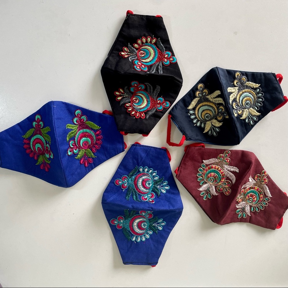 Hand embroidered cotton face masks